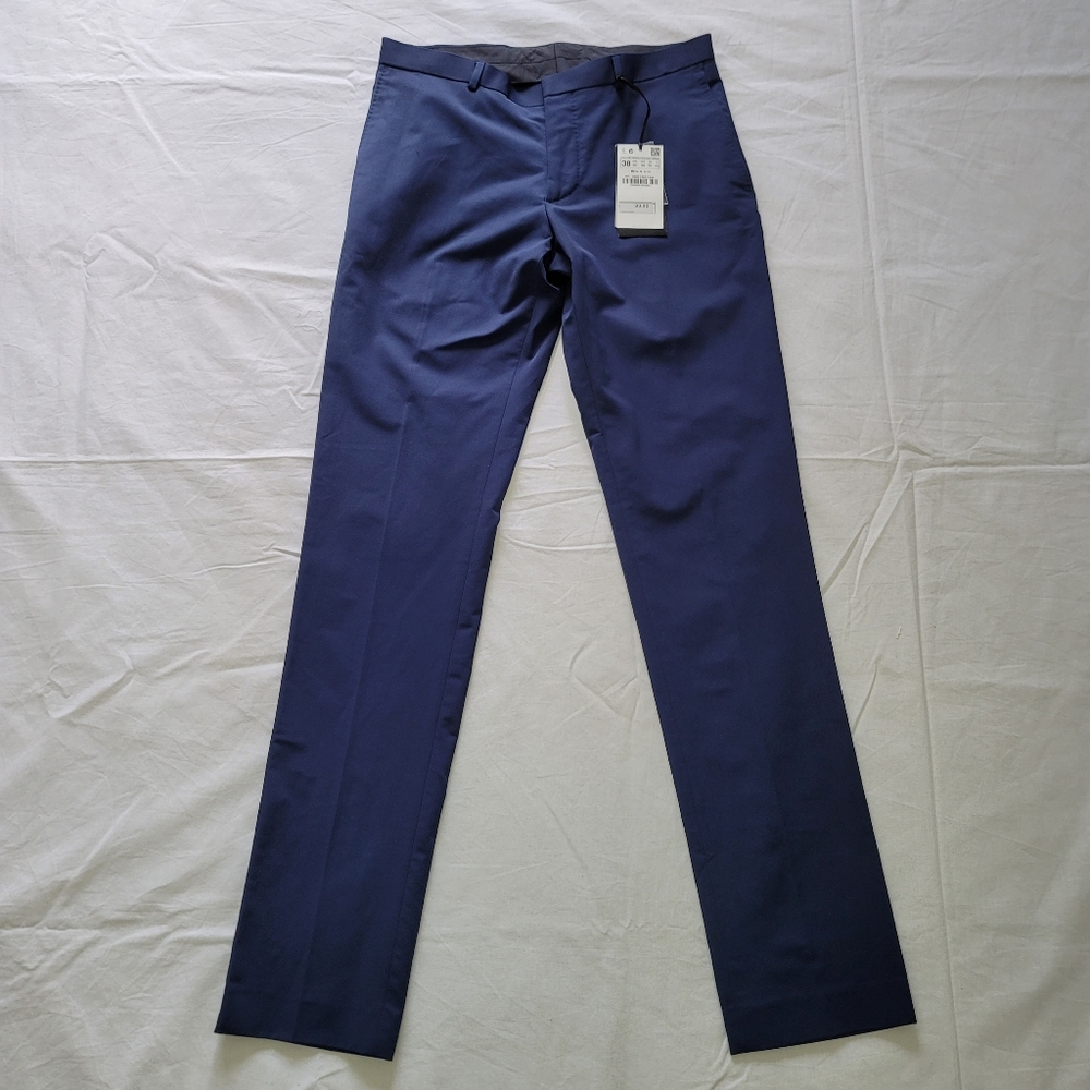 ZARA MAN blue creased straight leg dress pants